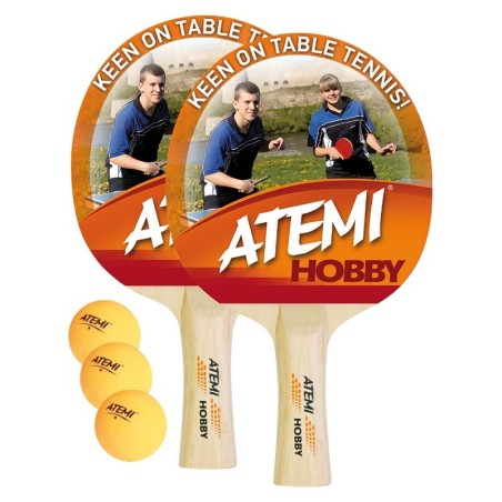 RACCHETTE E PALLINE PING PONG HOBBY - SET (2 RACCHETTE + 3 PALLINE ARANCIO)