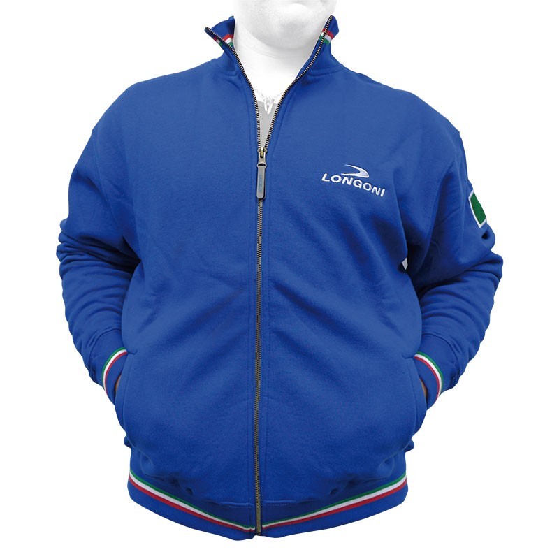 FELPA LONGONI AZZURRA CON PROFILI TRICOLORE COTONE 100%-TAGLIA M